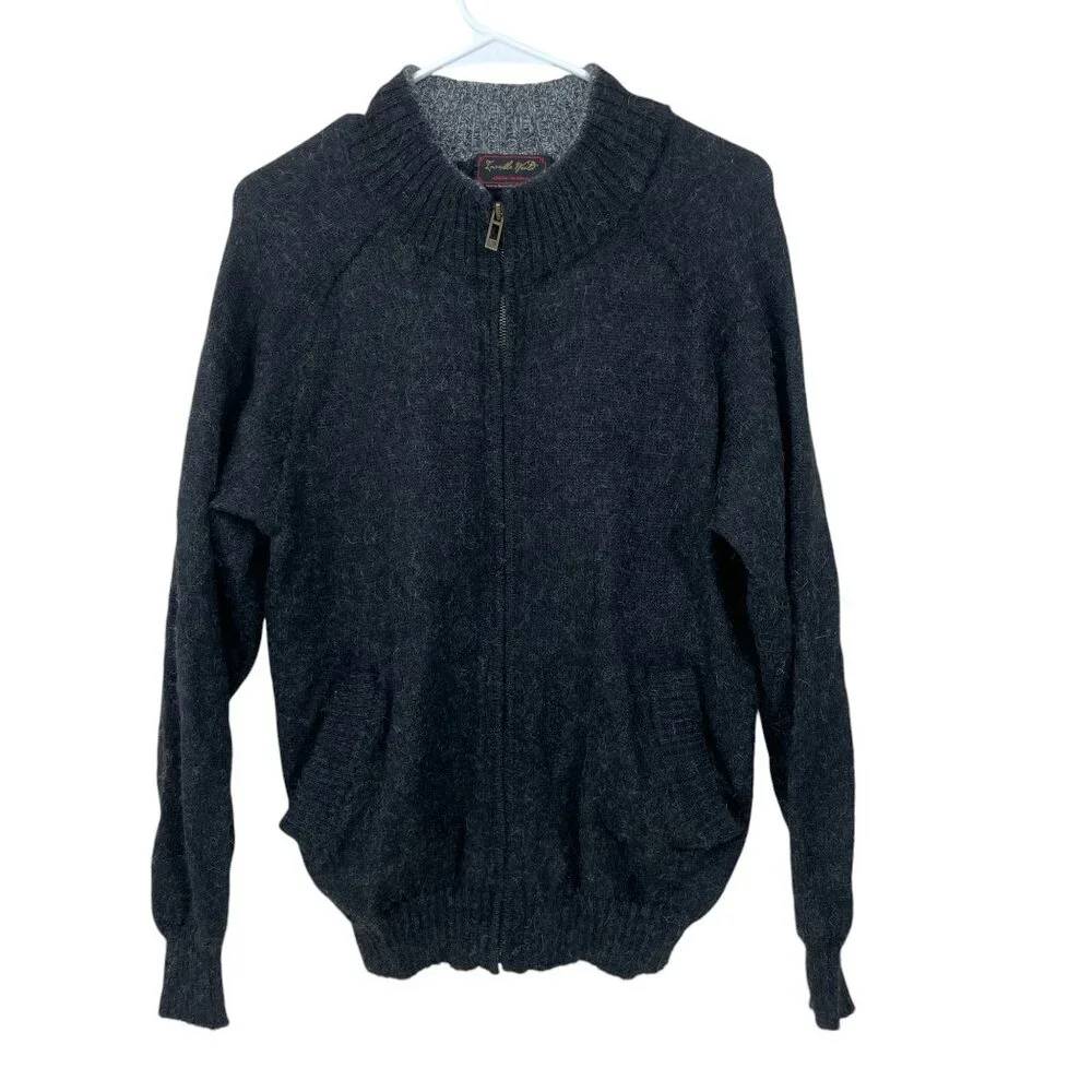 Invisible‎ World Men's Size M Alpaca Zip-Front Mock Neck Cardigan Sweater Gray